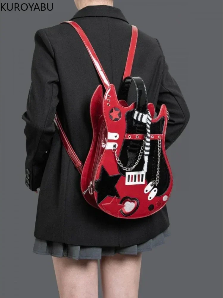 Zaino per chitarra in PU Borse Harajuku Colore creativo a contrasto Zaini a tracolla a spalla carini Borsa chic giapponese Y2k Mochilas Mujer