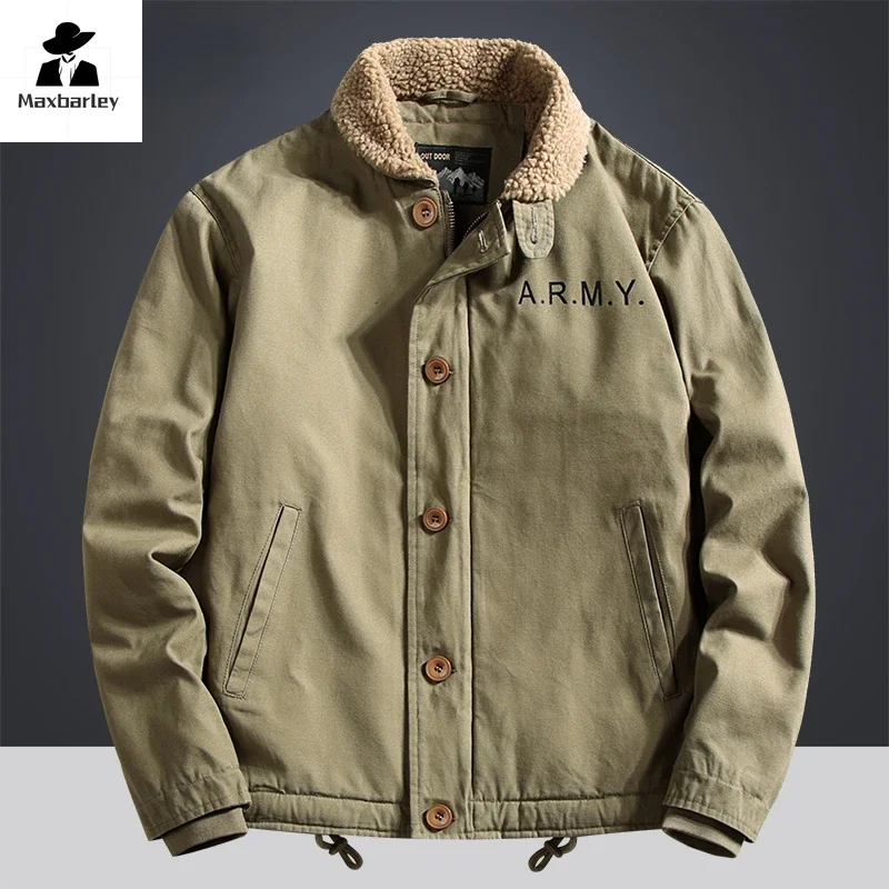 Chaqueta cálida de invierno para hombre, abrigo forrado de lana gruesa a la moda Vintage, Parka con Cuello de piel para senderismo y caza, monos de esquí