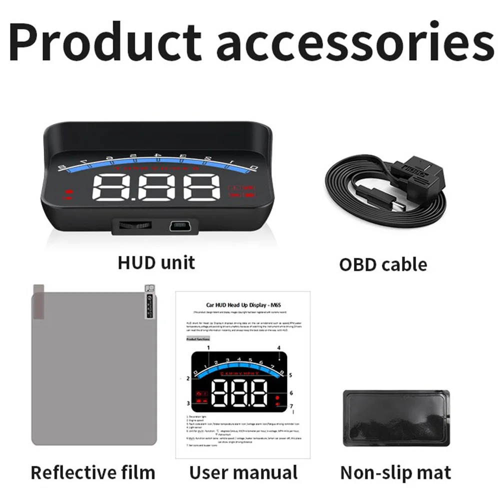 Nuevo M6S HUD pantalla frontal de coche OBD2 velocímetro reloj temperatura del agua voltios KM/h MPH electrónica automática proyector de parabrisas