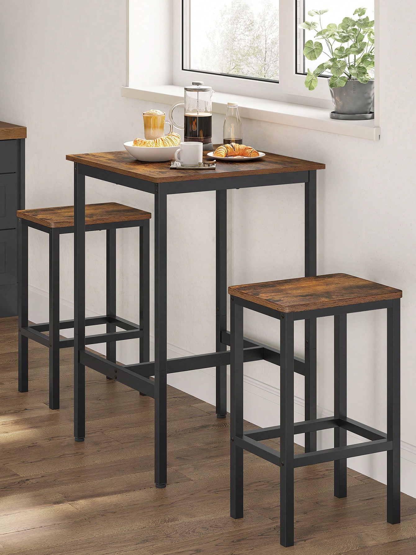 VASAGLE-Juego de mesa de Bar cuadrada, 2 Taburetes de Bar, mesa de Pub de comedor para 2, Juego de desayuno de cocina que ahorra espacio, sala de estar, sala de fiestas