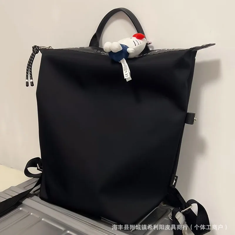 Nuovo zaino in nylon twill con doppia tracolla in vera pelle, zaino unisex e versatile