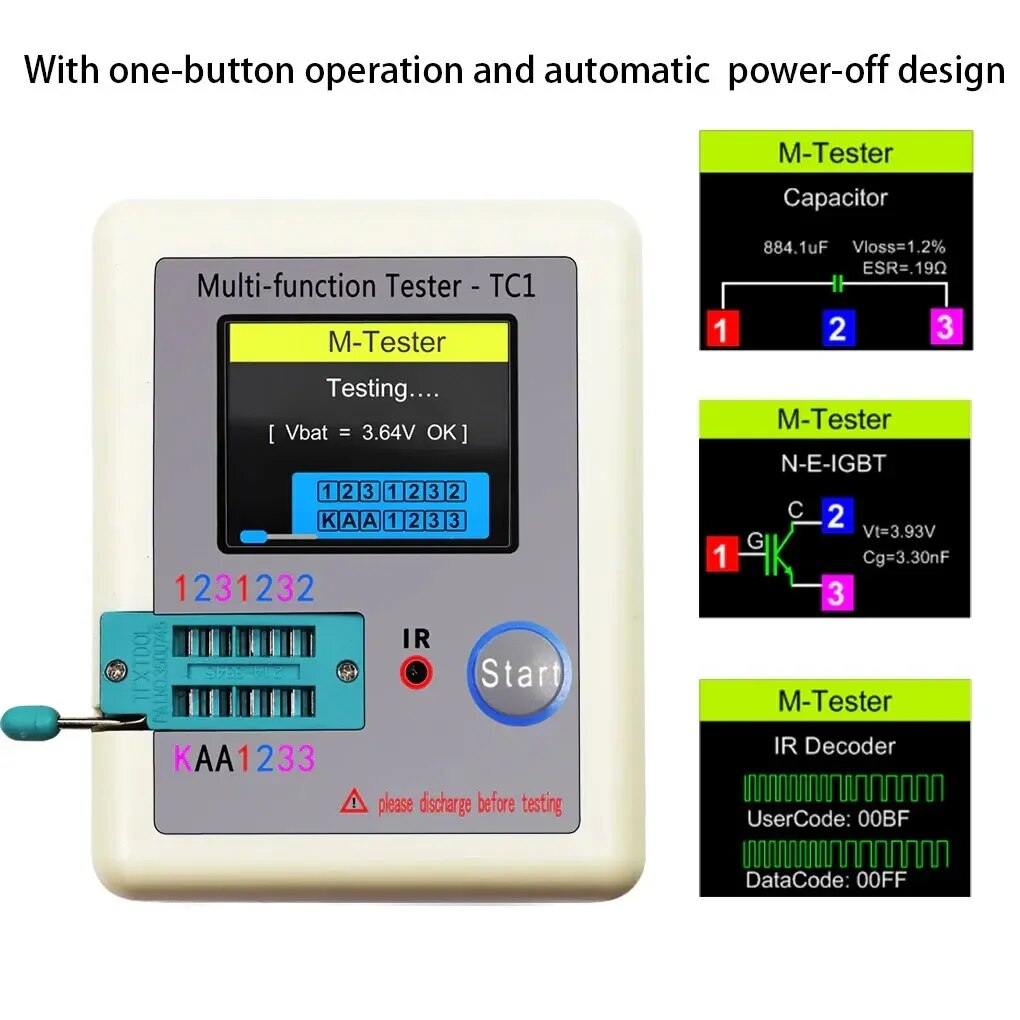 LCR TC1 1,8 pulgadas TFT LCD pantalla multímetro Transistor probador diodo triodo resistencia condensador medidor de prueba