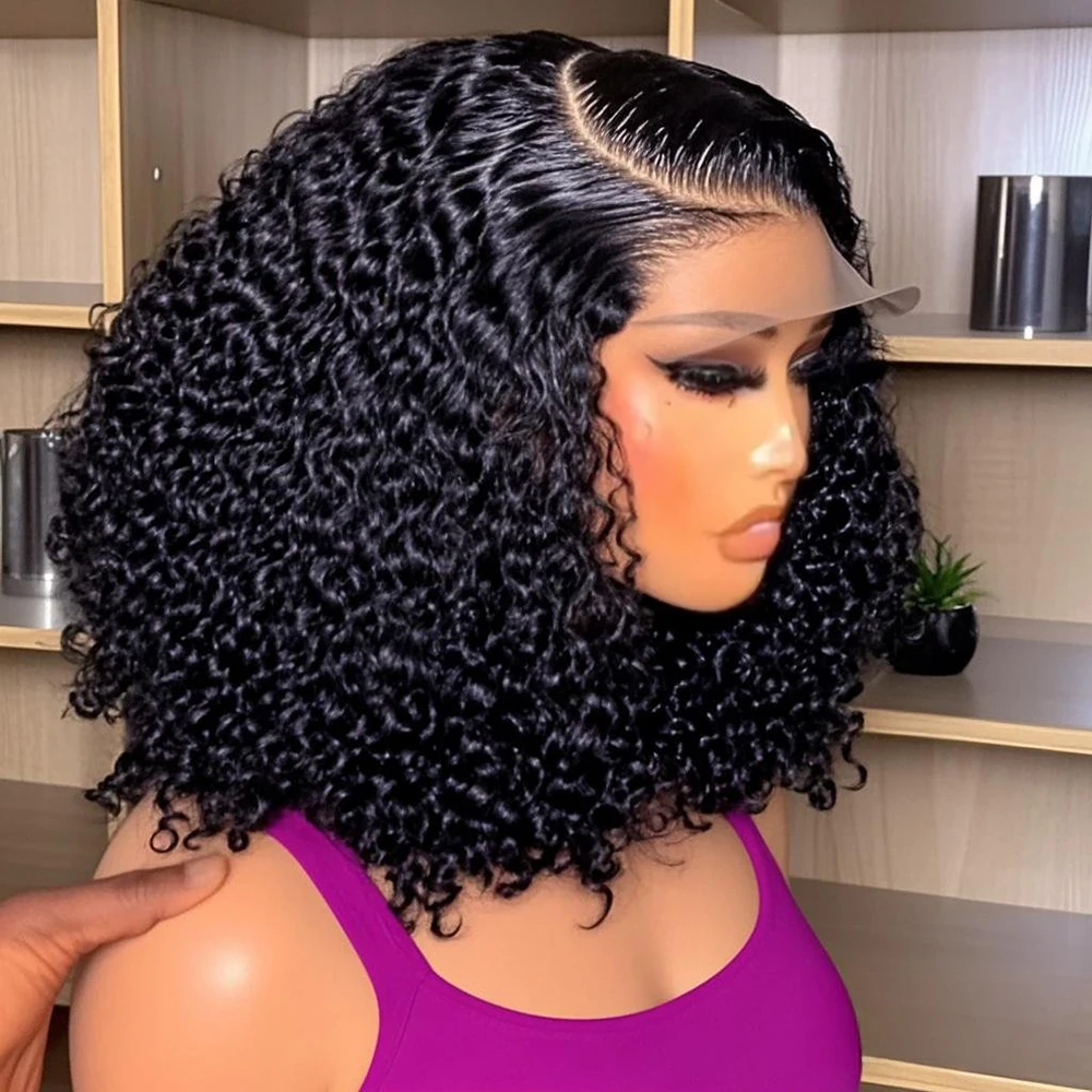 Pelucas de cabello humano brasileño ondulado de agua profunda, Bob rizado, 100%, negro Natural, onda profunda, encaje frontal HD, 13x4, 13x6, pelucas de encaje transparente