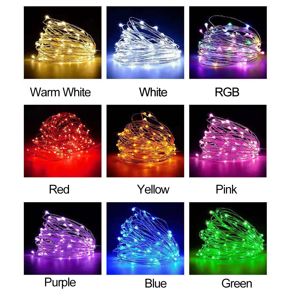 ไฟ LED Fairy แบตเตอรี่ดําเนินการทองแดงสายไฟ String DIY คริสต์มาสงานแต่งงานตกแต่งห้องนอน Garland ไฟ