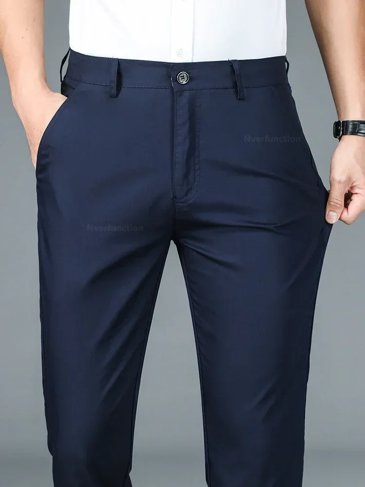 Sommer neue Herren Bambus faser schlanke Business Freizeit hose Mode klassische atmungsaktive Designer formale lange Hose männliche Kleidung