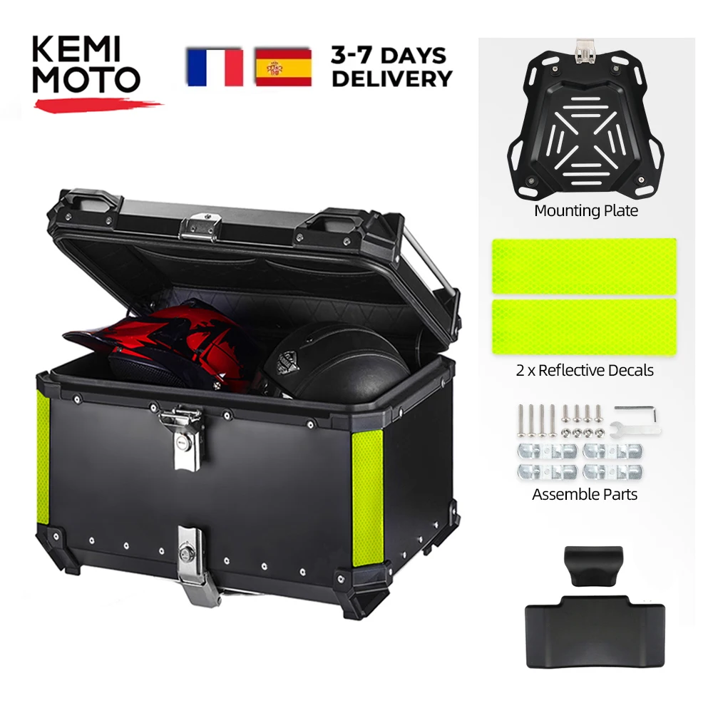 KEMIMOTO 45L/55L/65L Motorrad Aluminium Fall Schwanz Box Stamm mit rückenlehne Universal Top Schwanz Hinten Gepäck werkzeug Lagerung Box
