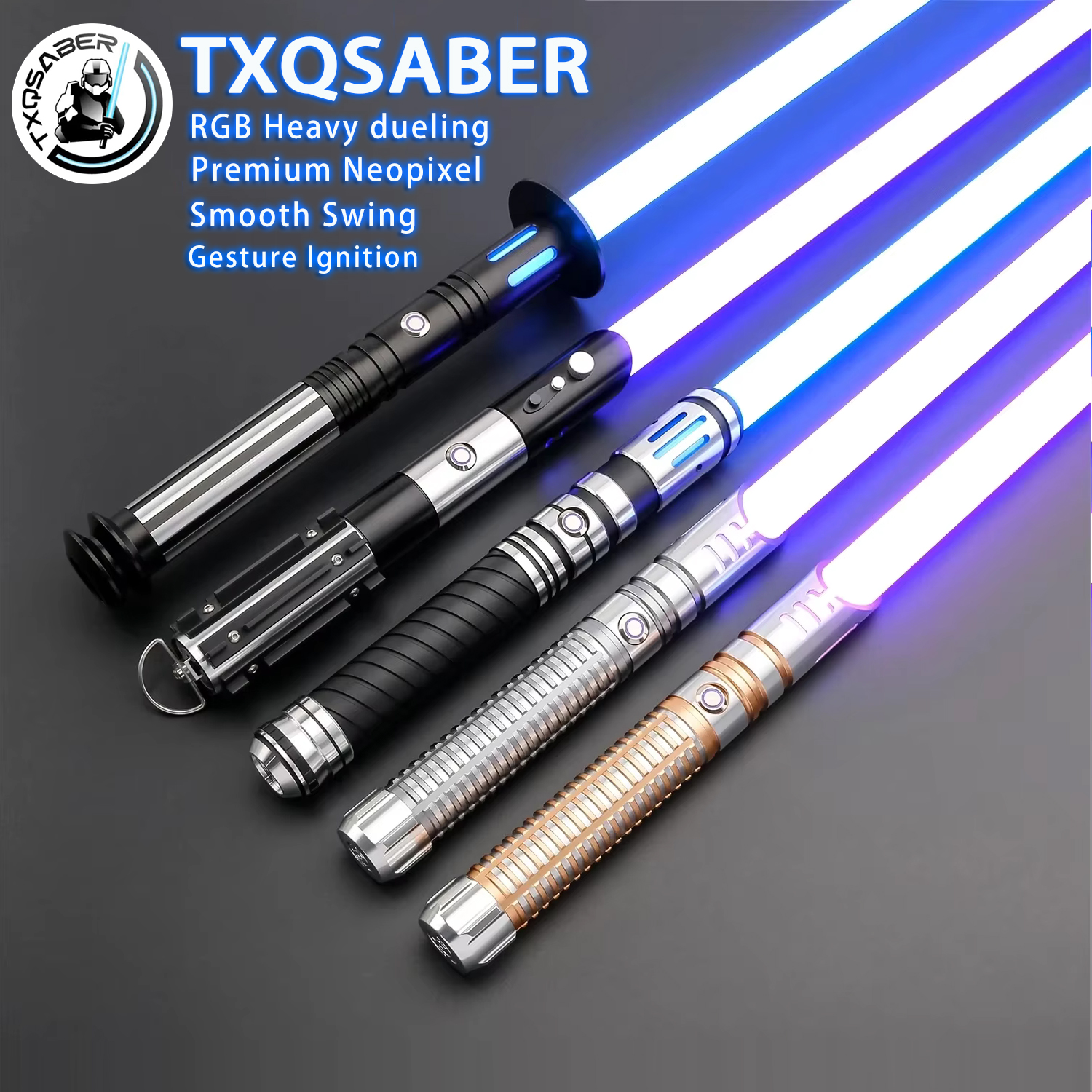 Txqsaber pesado duelo rgb sabre de luz neopixel snv4 balanço suave punho de metal com alça blaster força jedi cosplay brinquedos para adultos