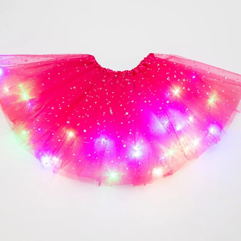 LED Gloeiend Licht Vrouwen Tule Ster Rok Korte Tutu Mini Rok Volwassen Fancy Ballet Dancewear Party Kostuum Baljurk Mini Rok