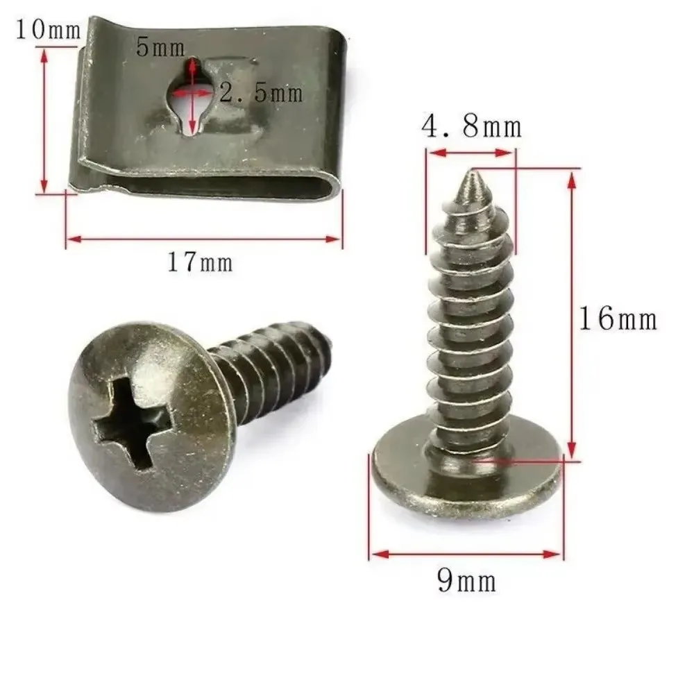 100pcs โลหะตัวยึดสําหรับ Auto Ushaped คลิปสกรูรถจักรยานยนต์ Anti Rust ป้องกันคลิปสกรูคลิปแผ่นเหล็ก