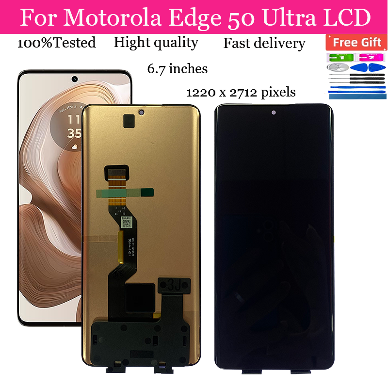 AMOLED 6.7 "untuk Motorola Edge 50, suku cadang pengganti perakitan Digitizer layar sentuh Ultra LCD untuk Moto Edge 50 Ultra