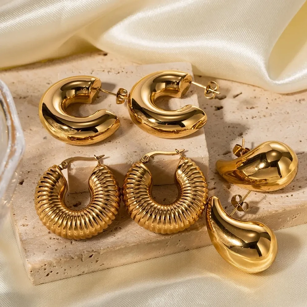 Geometrische Statement-Ohrringe aus Edelstahl, hohl, für Damen, Party, Alltag, tragbar, Modeschmuck, wasserdicht