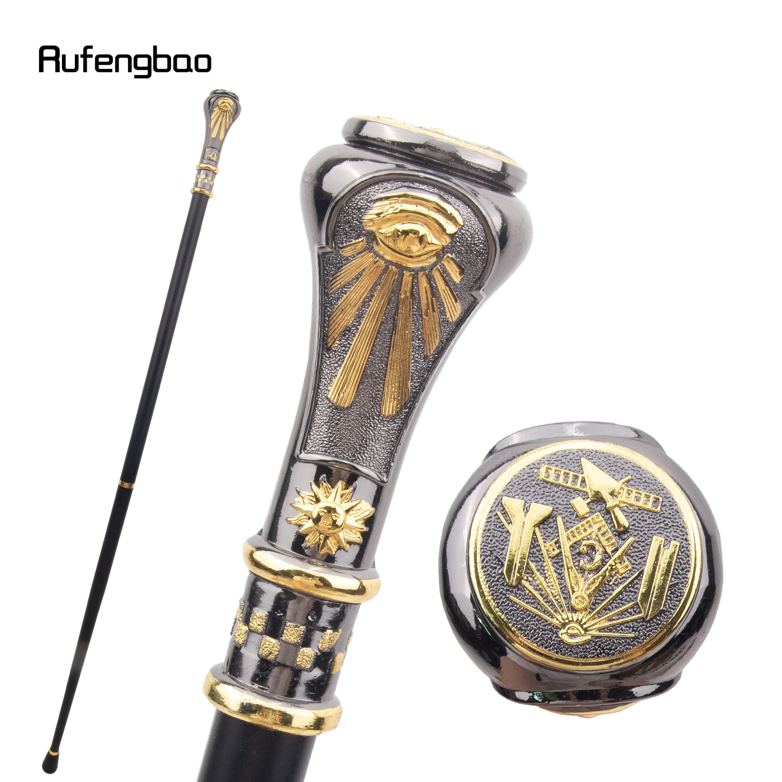 Golden Black Freimaurerei Freimaurer VG Totem Relief Gehstock Mode Gehstock Gentleman Crosier Knopf Gehstock 93 cm