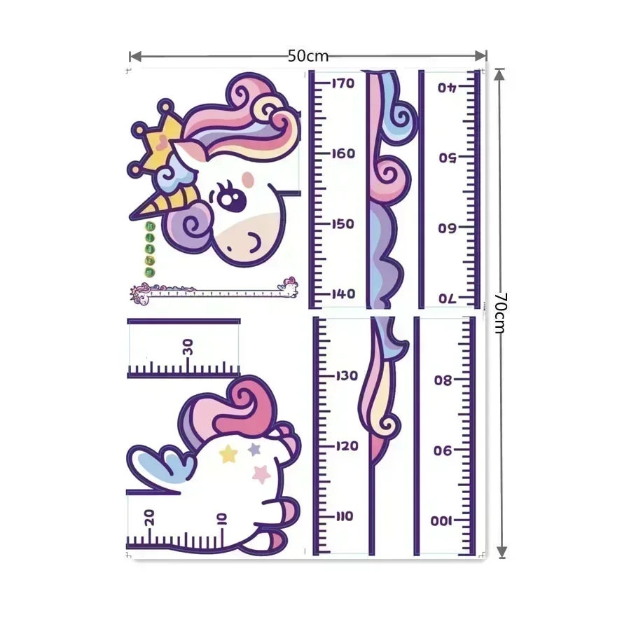 Pegatina de pared medida de altura de animales de dibujos animados, papel tapiz de dinosaurio unicornio para habitación de niños, guardería, tabla de crecimiento de regla de crecimiento infantil