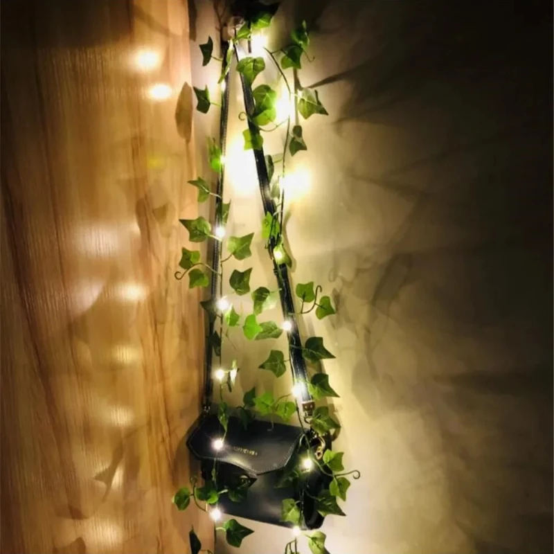 200 cm 20 LED Foglia verde Piante finte String Light Alimentato a batteria Impermeabile Fata String Light per Wall House Decorazioni natalizie