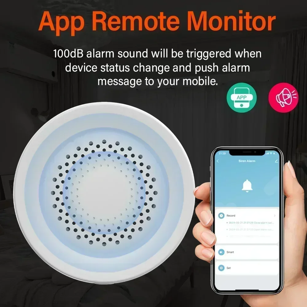 Tuya WiFi ไซเรนปลุกสําหรับการรักษาความปลอดภัยบ้านอัจฉริยะลําโพง 100db ทํางานร่วมกับ Alexa Yandex Alice