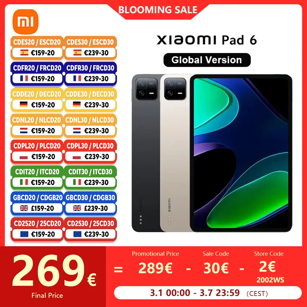 Xiaomi Mi Pad 6 Tablet globale Version 11 ''144hz Display 6GB/8GB 128GB/256GB Löwenmaul®870 8840mah 33w Schnell ladung 13mp Kamera