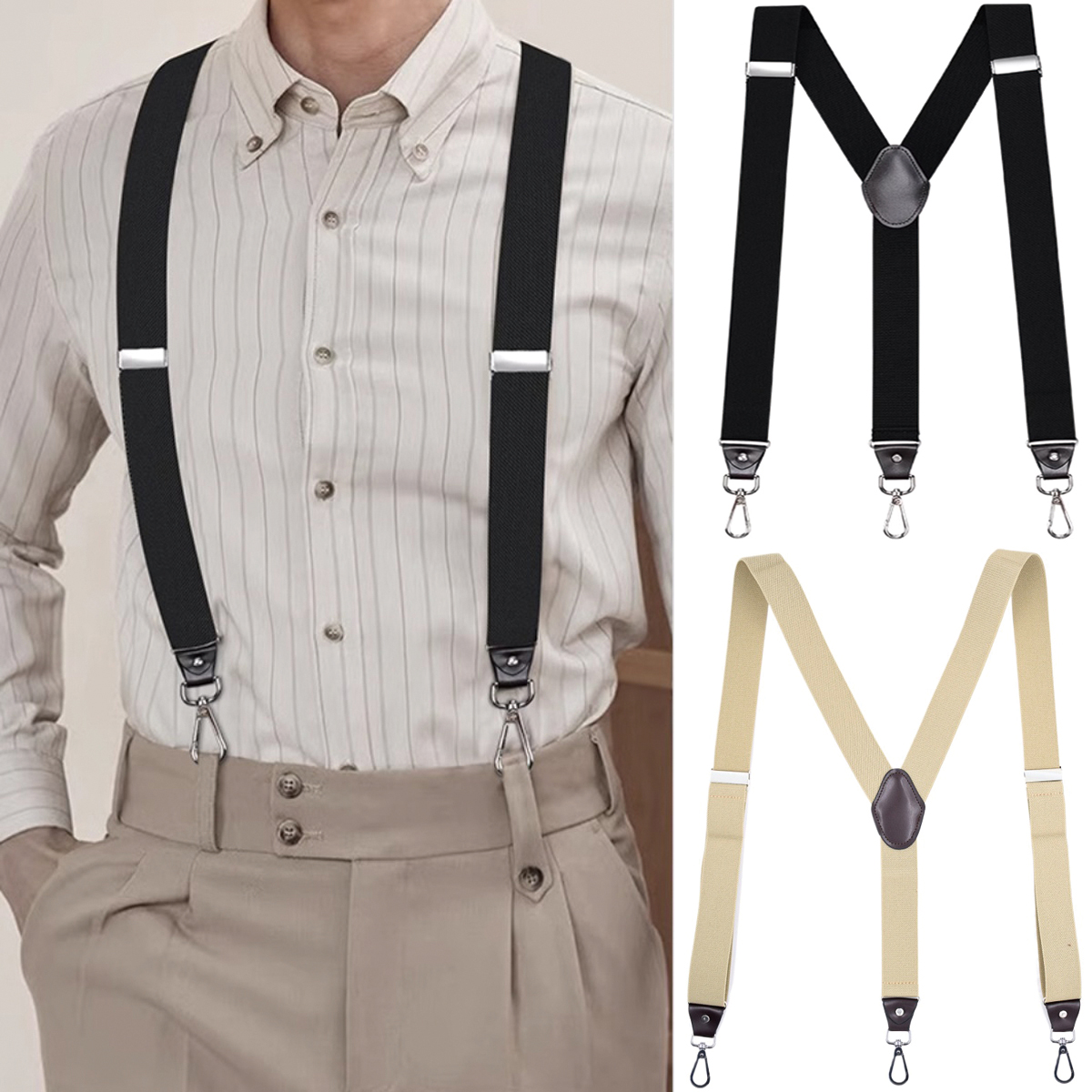 Tirantes resistentes con ganchos giratorios para hombres, pantalones vaqueros de trabajo, espalda en Y, tirantes elásticos ajustables grandes y altos para pantalones, correa con lazo para cinturón