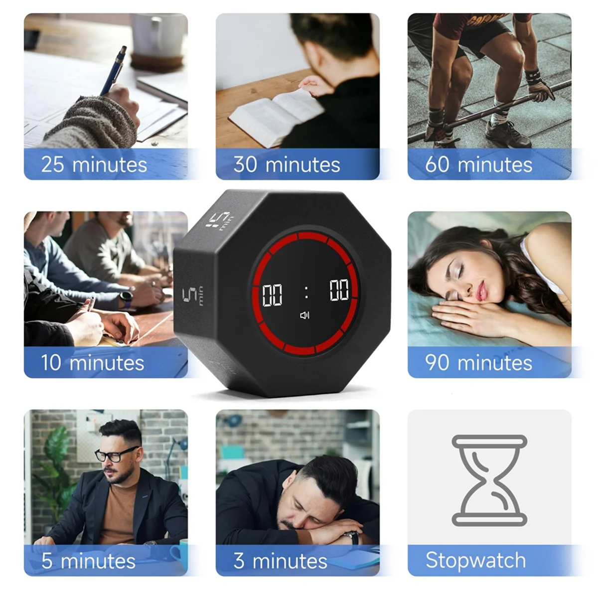 A72P Visual Countdown Timer 1,3,5,15,30,60,90 Minutes Preset,Desk Productivity Timer W/ Sensor,for Work,School,Kitchen