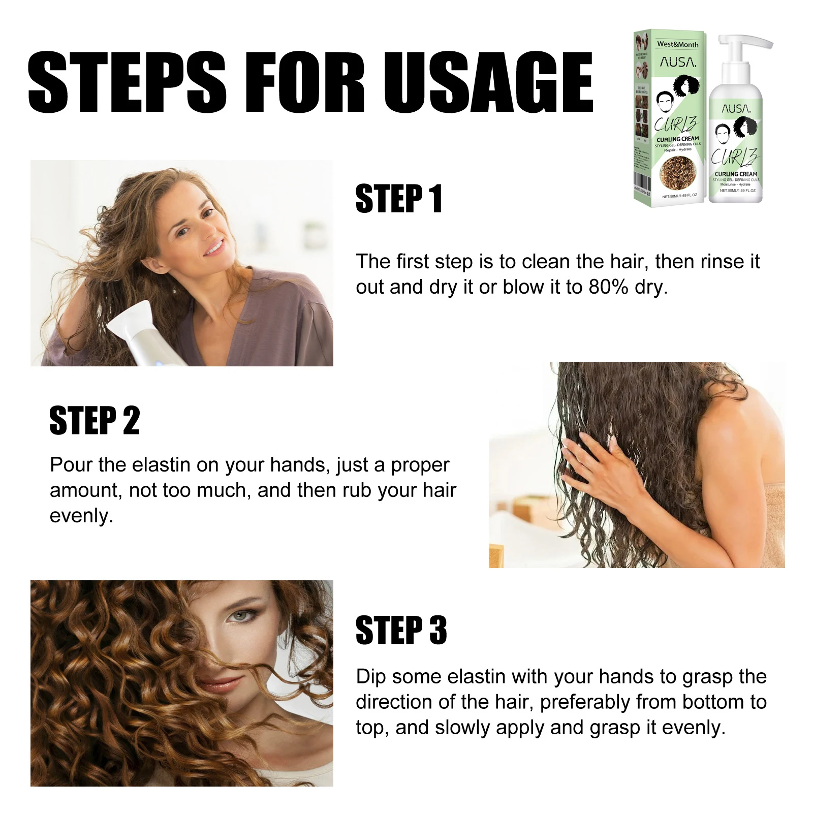 Keratin Curly Hair Elastin ปรับปรุงความสว่างของเส้นผม Smooth Frizzy Hair ป้องกันความแห้งกร้านชุ่มชื่นรูปร่าง Fluffy Hair Care ผลิตภัณฑ์