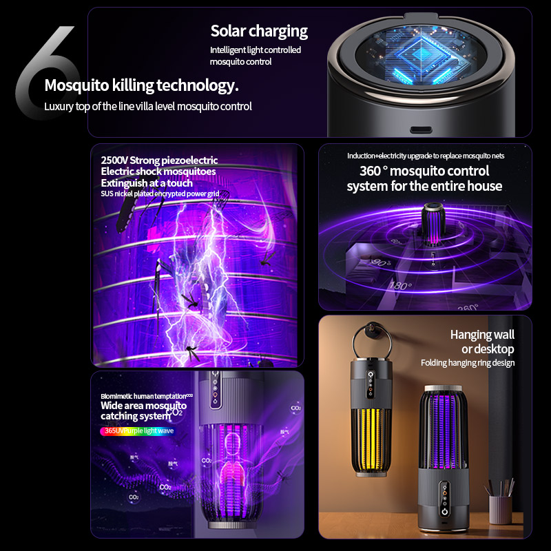 Lámpara Xiaomi Mosquito Killer Carga Solar Insecto 360 °   Trampa Camping linterna matamoscas eléctrico función de tiempo repelente interior
