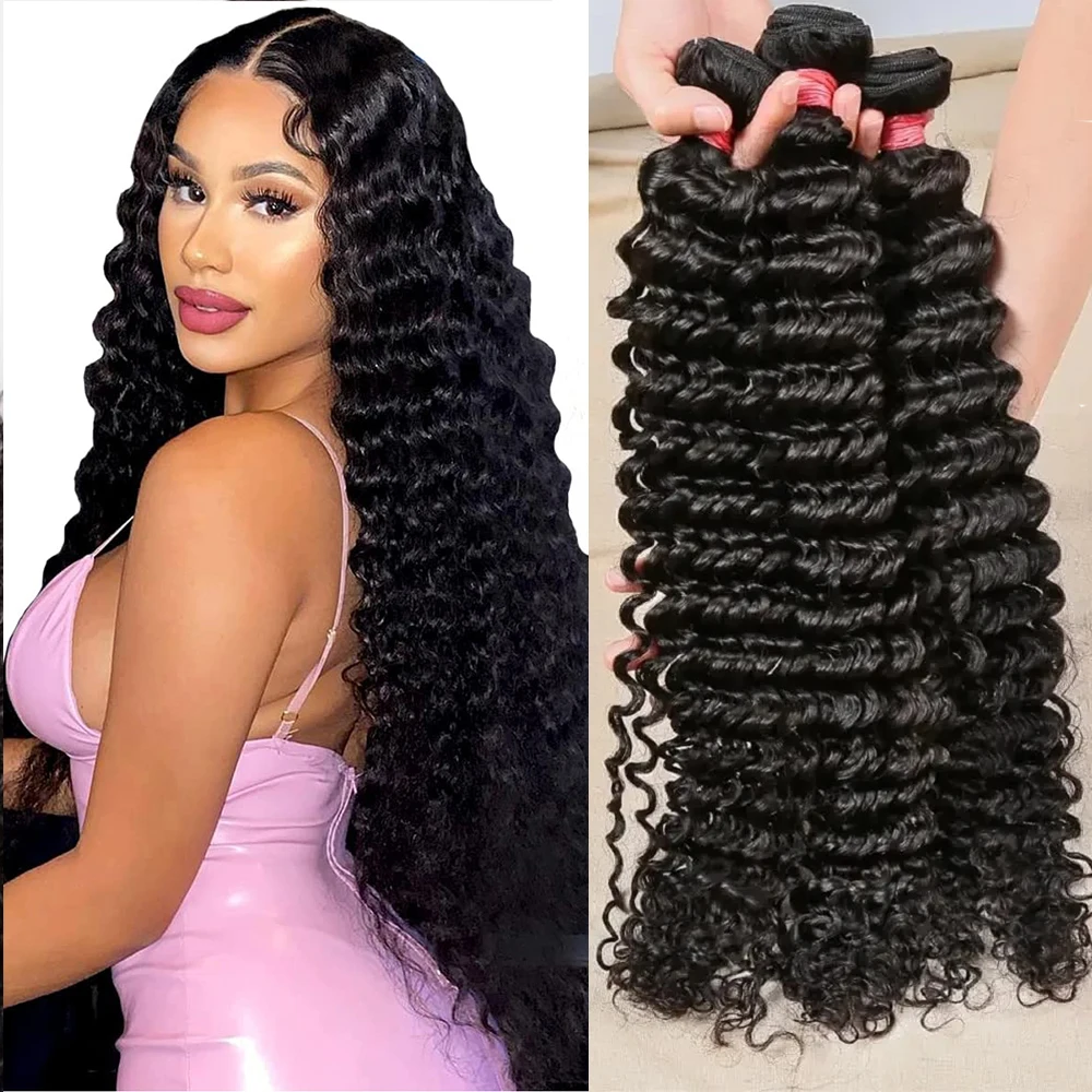Pacotes de cabelo encaracolado birmanês 100% tecer cabelo humano 1/3/4 pacotes onda profunda 15a pacotes de cabelo brasileiro extensões de cabelo onda de água