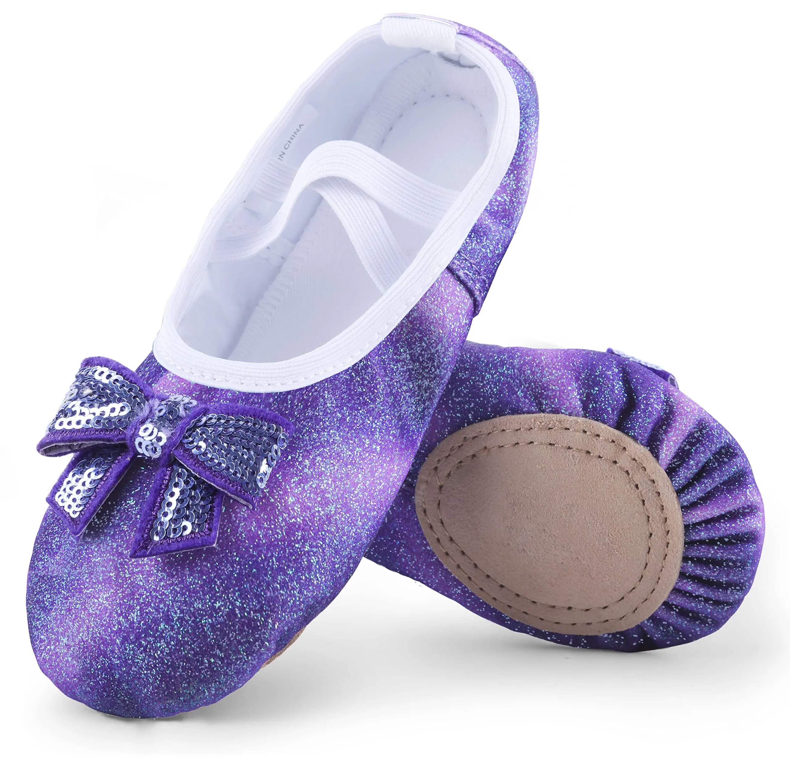 รองเท้าบัลเล่ต์ Split-Sole Glitter Flats รองเท้าเต้นรําสําหรับเด็กผู้หญิงเด็กวัยหัดเดิน/เด็ก