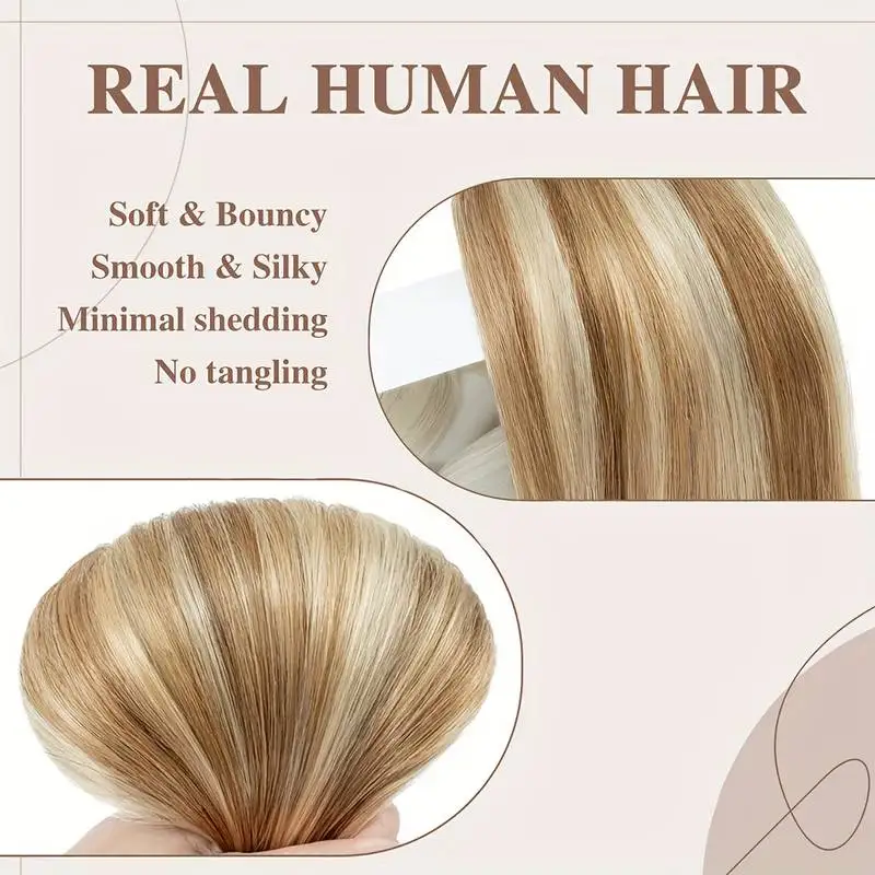 8 ชิ้นคลิปในส่วนขยายของผม 100% ผมมนุษย์จริง P8/613 สีน้ําตาลไฮไลท์สีบลอนด์สําหรับผู้หญิงทุกวันจริงสวมใส่ง่าย To Go