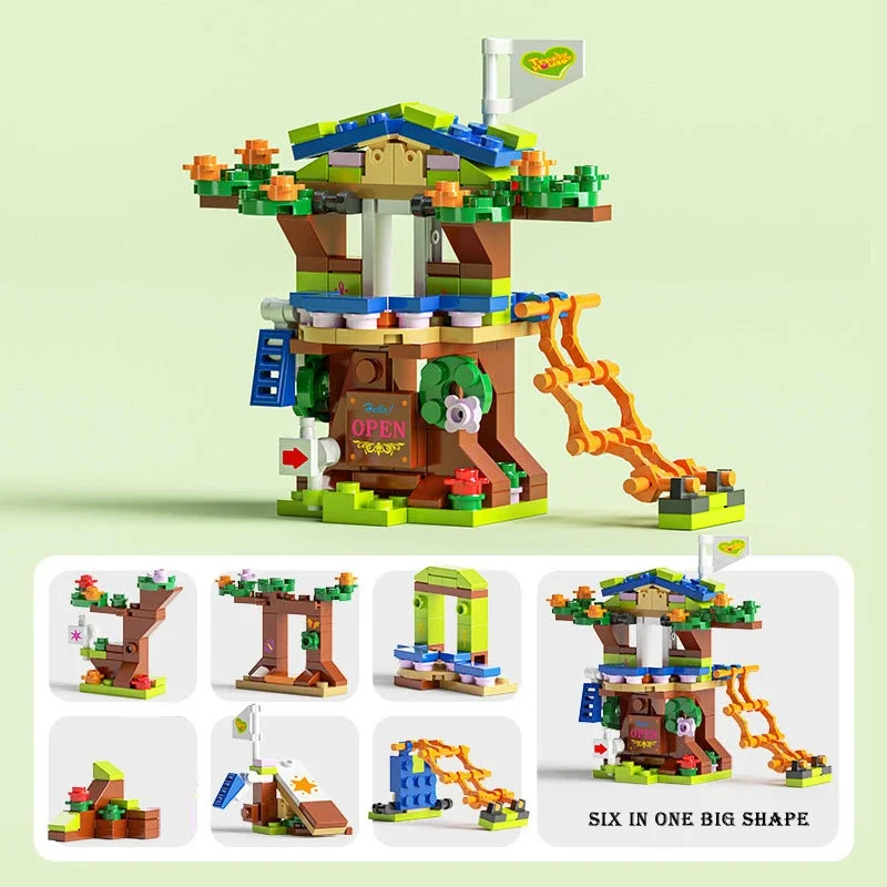 6in1 NIEUWE Boomhut Boomhut Blokken Meisjes Kasteel Kamer Klimglijbaan Klassiek Model Bouwstenen Sets Bakstenen Kid Gift Speelgoed Stad