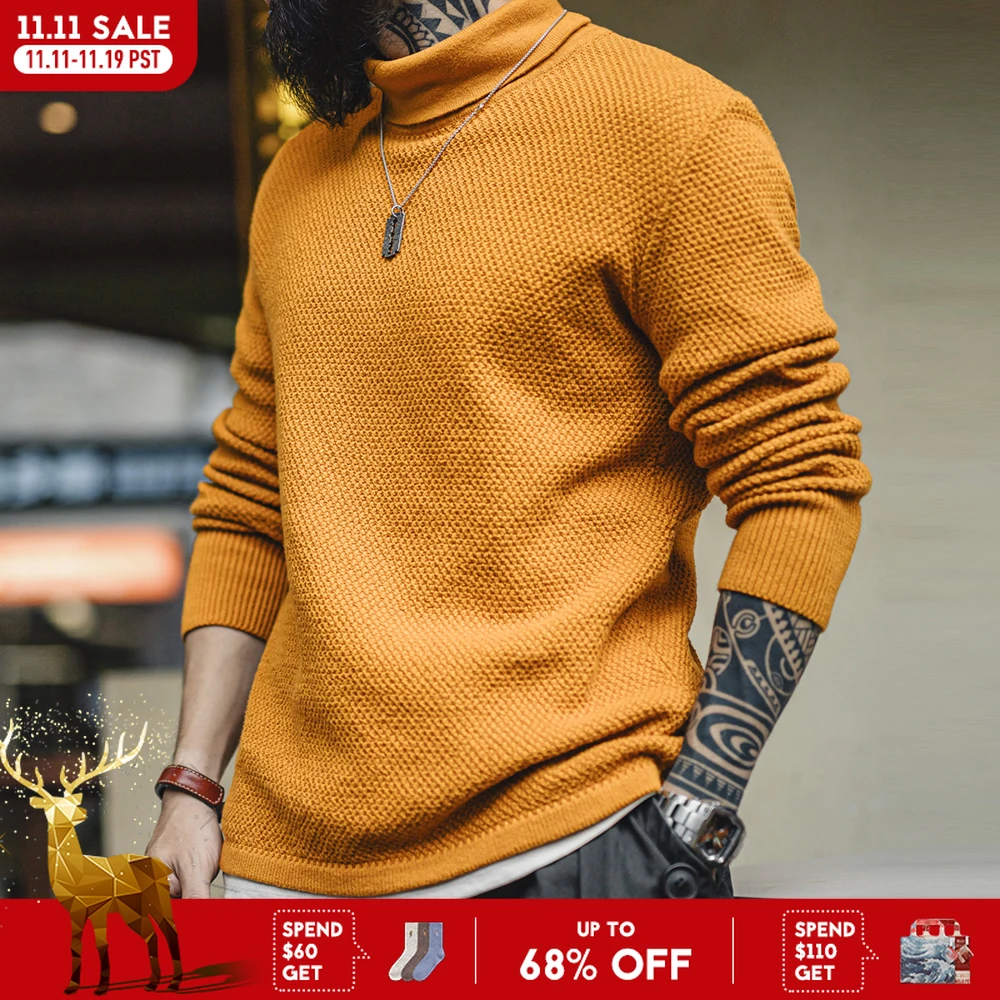 Maden New Vintage Half – Rollkragen-Strickpullover, gelber Basisschicht-Pullover, warme Innenbekleidung für Herren-Herbst- und Winteroberteile