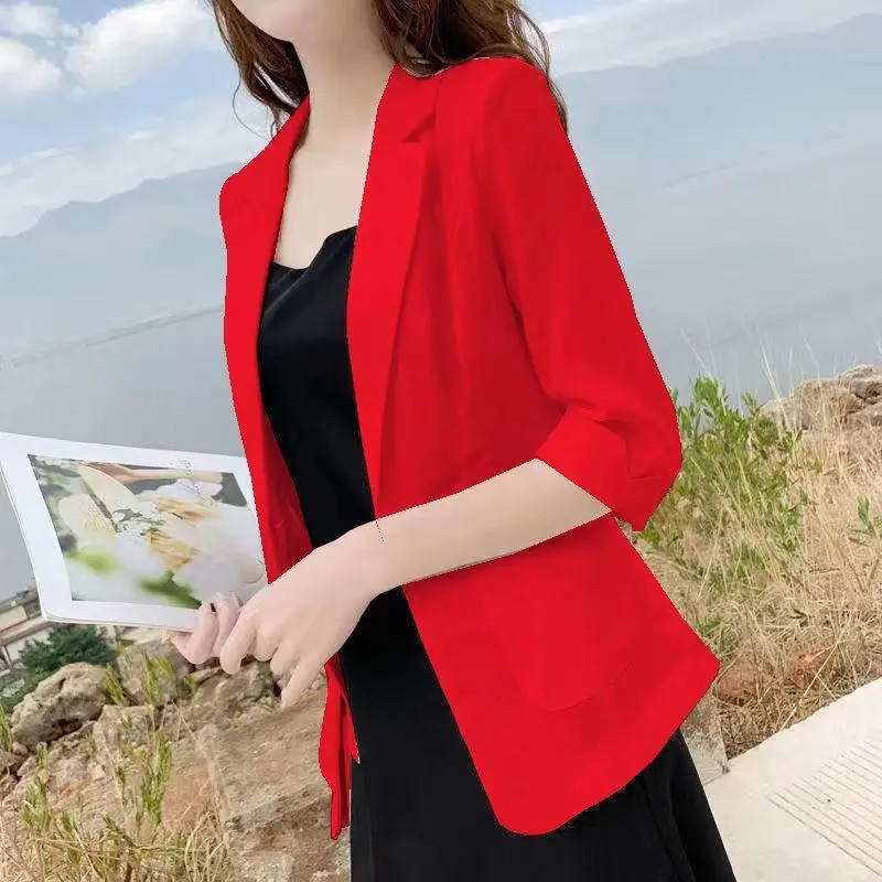 Linho pequeno terno jaqueta feminina fino blazer casaco 2024 verão algodão linho protetor solar roupas coreano casual blazers casaco topos 5xl