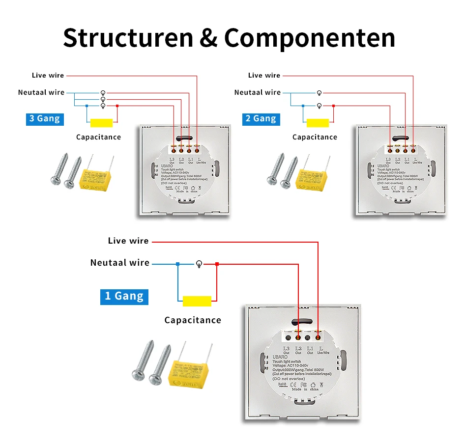 Ubaro ue/reino unido padrão cristal vidro temperado painel de parede luz interruptor toque led indicador sensor botão elétrico 1/2/3gang 220v