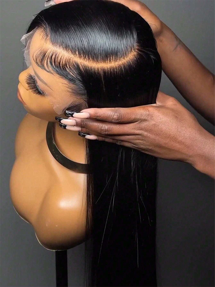 360 totalmente transparente osso em linha reta 13x4 perucas frontais do laço pré arrancadas cabelo remy brasileiro 5x5 perucas sem cola cabelo humano para mulher