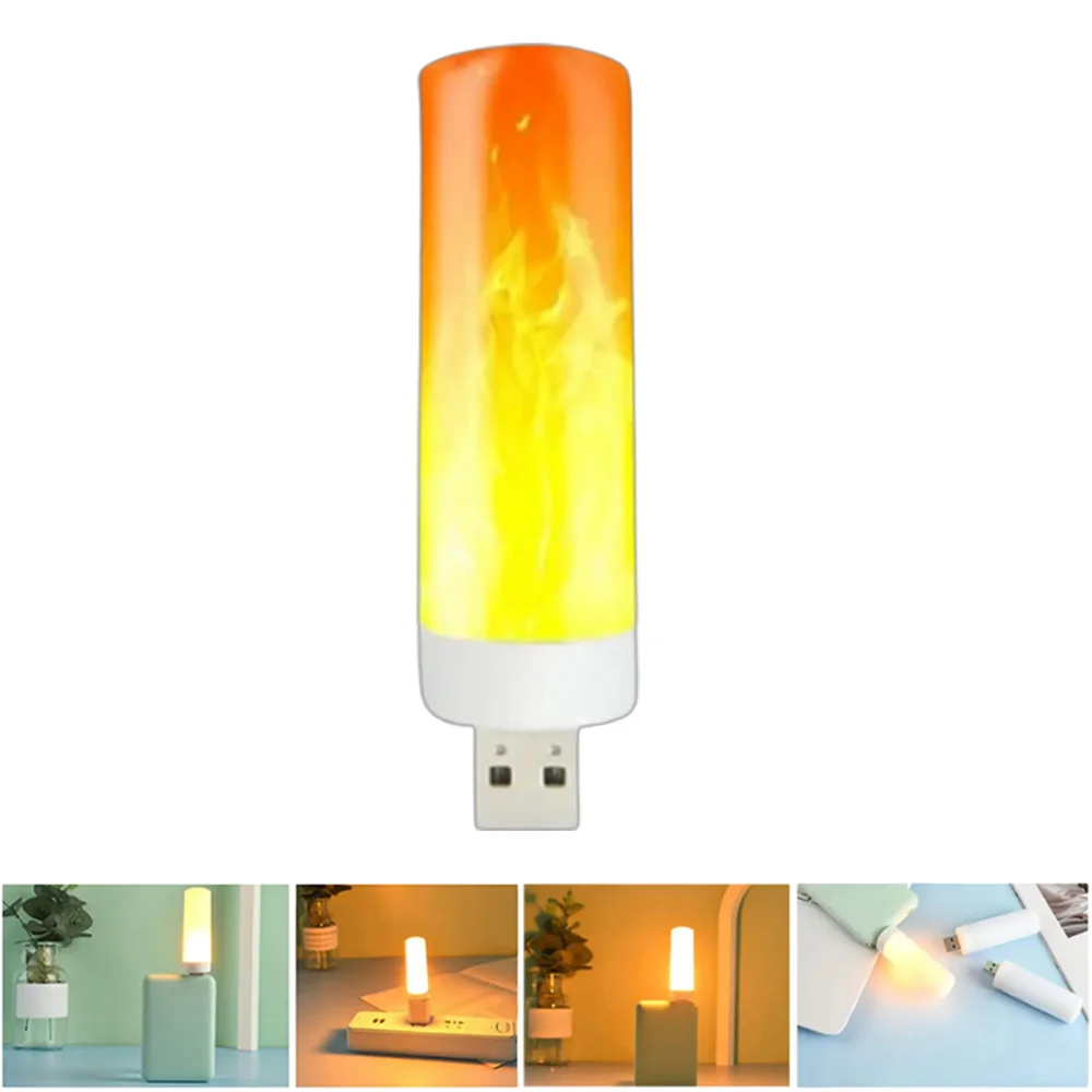 1-4 pezzi USB LED lampada a fiamma luce d'atmosfera fiamma lampeggiante luci a candela luce da libro USB plug in lampada da notte a LED