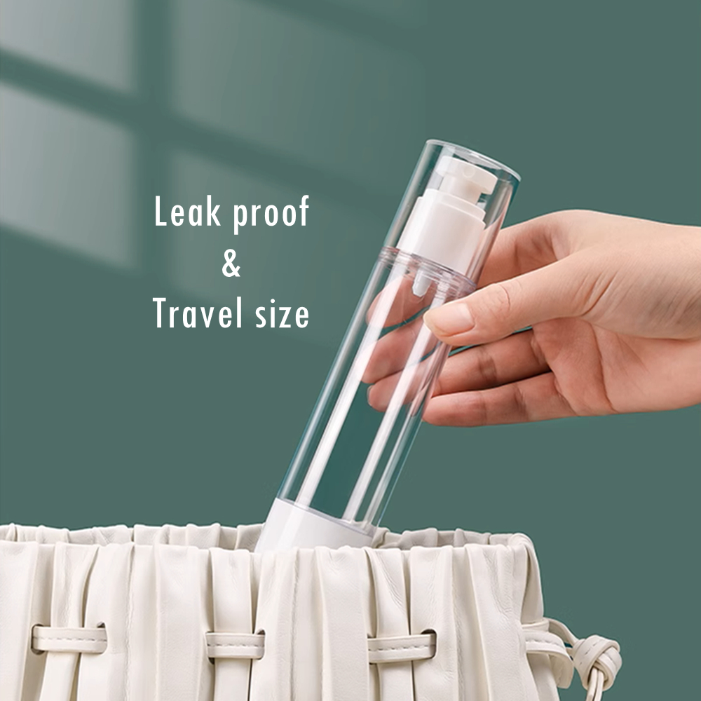 Botella con bomba sin aire de tamaño de viaje, pequeños recipientes dispensadores de loción cosmética al vacío para artículos de tocador, crema, base, 1 pieza de 30 ml