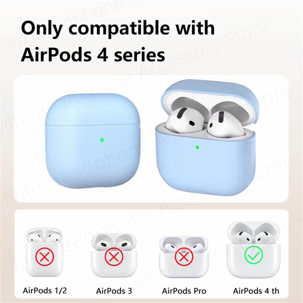 ﻿   Funda de auriculares para Apple AirPods 4, funda protectora de silicona suave, funda de silicona de color sólido para Airpods 4 USB C, novedad de 2024