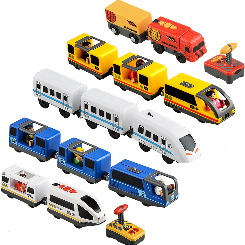 Juego de juguetes de tren eléctrico para niños, juguete con ranura fundida, apto para vía férrea de tren de madera estándar