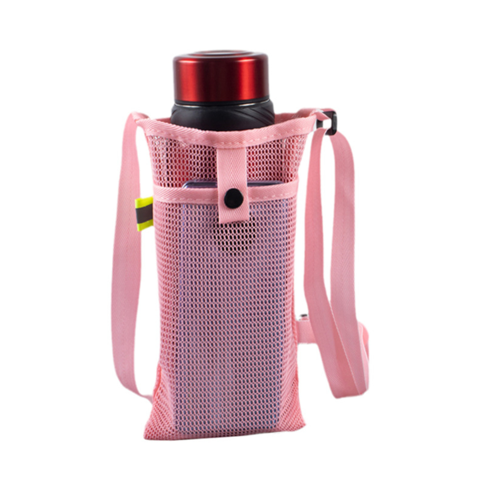 Bolsa de rede de armazenamento crossbody ao ar livre com capa de copo de água e capa protetora para esportes, viagens, acampamento