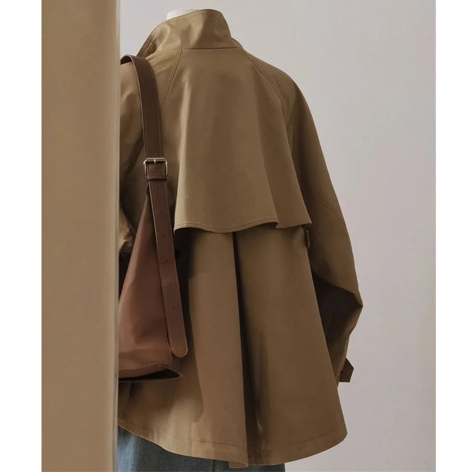 Manteau à col double couche pour femme, veste avec doublure, fouet à la mode, conception pour les abonnés aux documents, automne, nouveau, 2023
