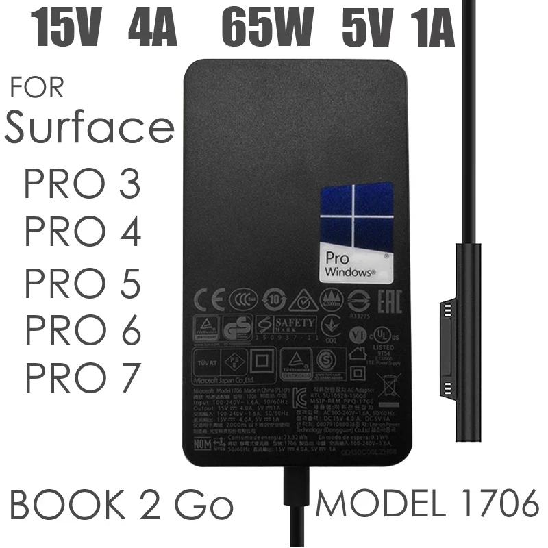 แล็ปท็อปชาร์จอะแดปเตอร์ 65W สําหรับ Microsoft Surface Pro 9/8/X/7/6/5/4/3, พื้นผิวแล็ปท็อป 5/Studio/4/Go/3/2/1,Surface Book