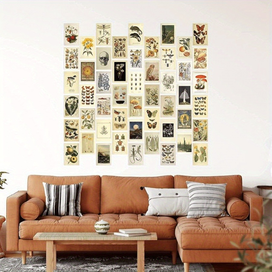 50 Pieces/set of Vintage Collection Card Set, Vintage Style Plant Butterfly Mushroom Natural Card, Used for Room Decoration