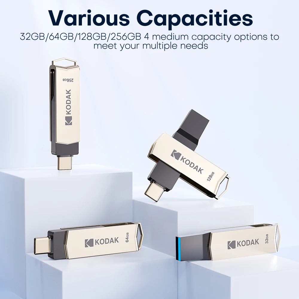 KODAK USB3.2 Type C Two in One Flash Drive 256GB 128GB 32GB Pendrive High Speed Dual Memory Stick For Smartphone Laptop