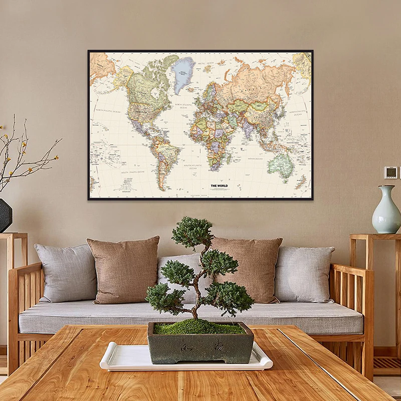 120*80 センチメートル折り畳まれた世界地図不織布キャンバス絵画背景壁装飾アートポスターフレームなしプリント旅行愛好家へのギフト