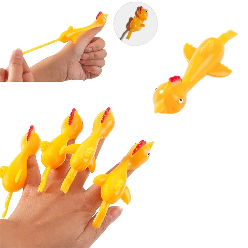 Pollo de eyección catapulta, juguete ligero de goma para dedo, broma, juguete volador, tirachinas, juguetes para dedo de pollo, pavo pegajoso, 6-12 Uds.