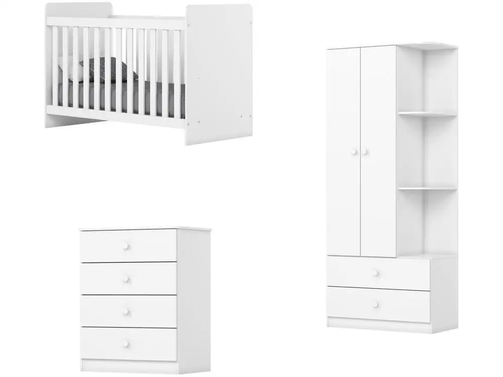 Quarto de Bebê Completo com Guarda-roupa Berço e Cômoda Henn Labirinto Branco