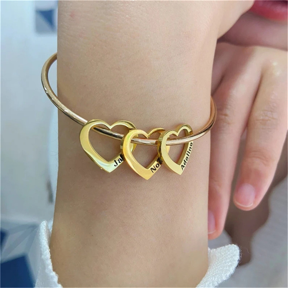 Pulseiras com pingente de coração com nome gravado personalizado para mulheres, pulseira de aço inoxidável personalizada, joias, presente de aniversário para namorada