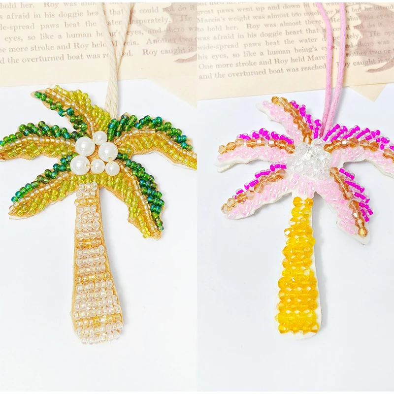 Luxury Diamond Coconut Tree Beaded Bag Pendant 3Dhandmade Embroidered Patch Sequin Rhinestone Beading Hanging Rope Crystal Patch