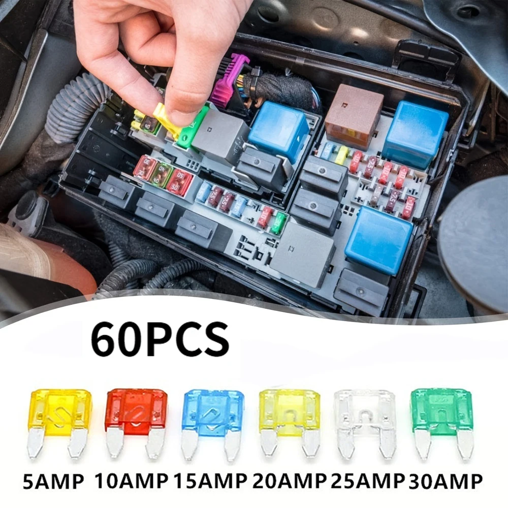 60 pçs ensacado mini kit de combinação de fusível automático mini multicolorido multi-função lâmina fusível kit de substituição para carro/rv/caminhão/motocicleta/barco