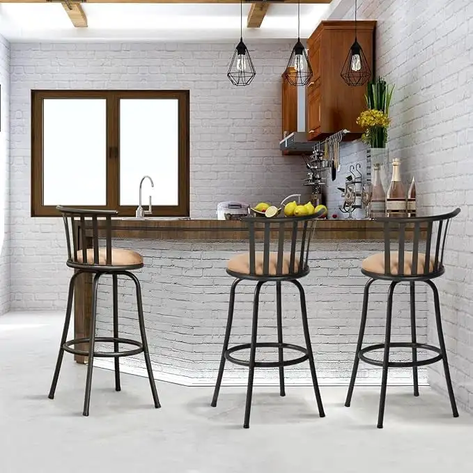 Swivel Bar Stools Set of 3, 29 inch Bar Height Modern BarStool for Home Kitchen Island, Brown