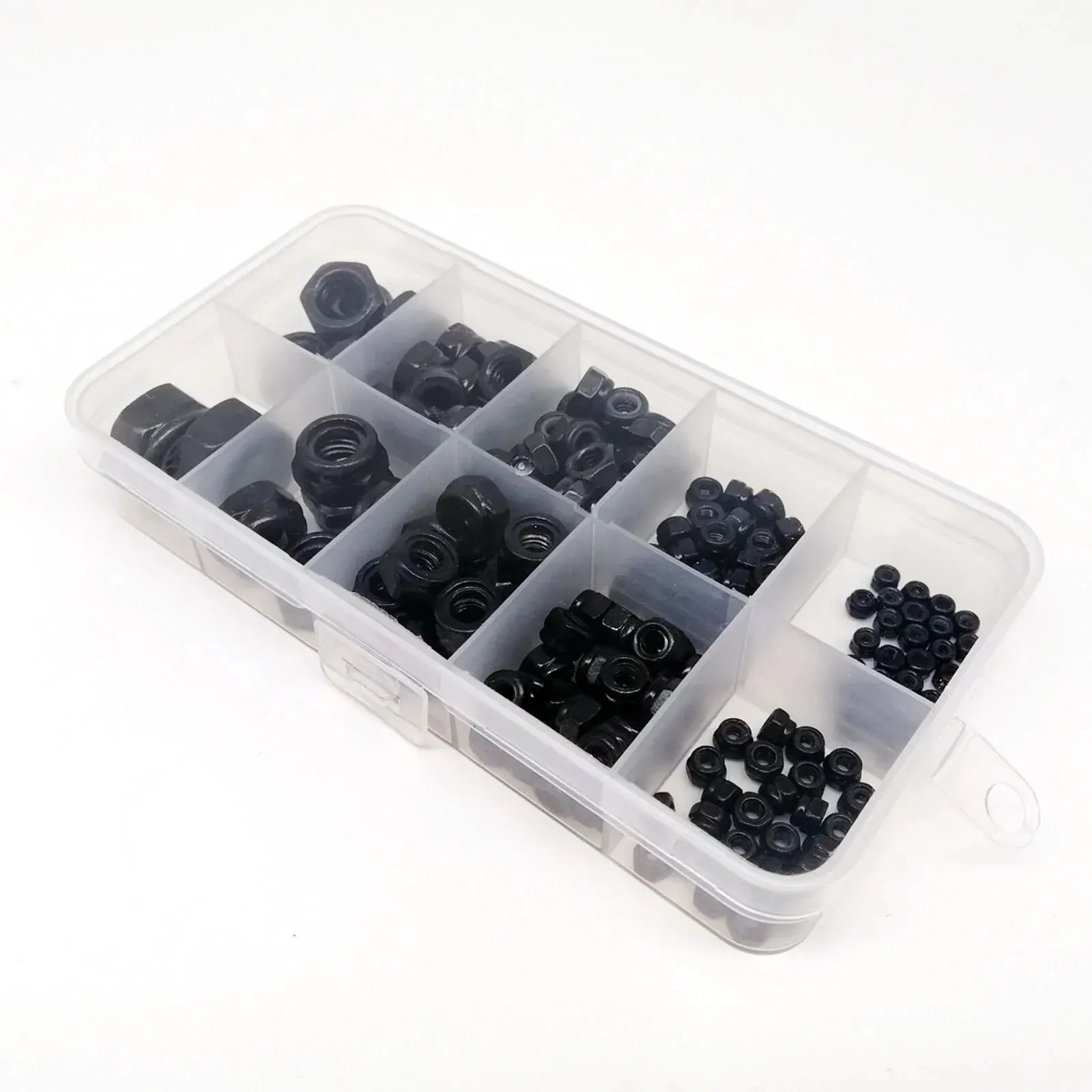 200pcs DIN985 Hexagon Nylon Insert Self Locking Nut Nylock Locknut Assortment Kit Set M2 M2.5 M3 M4 M5 M6 M8 Black Carbon Steel