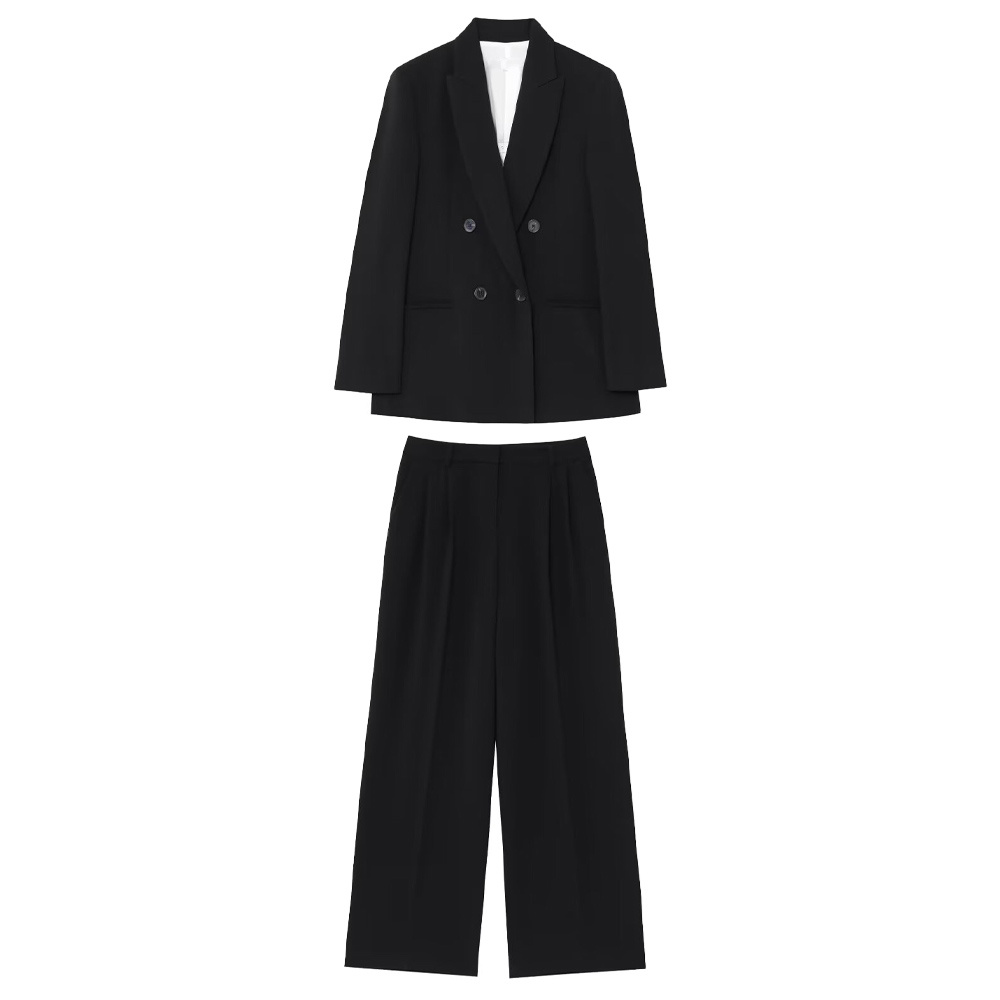 Roupas femininas com ombreiras duplo breasted manga comprida terno jaqueta primavera e verão novas calças de cintura alta
